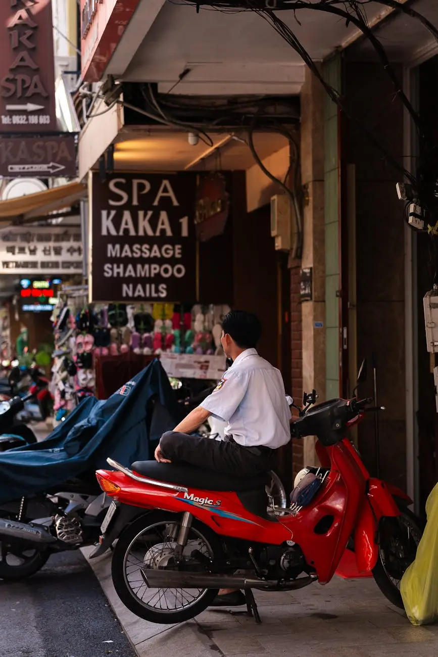 man on scooter in vibrant urban asian street